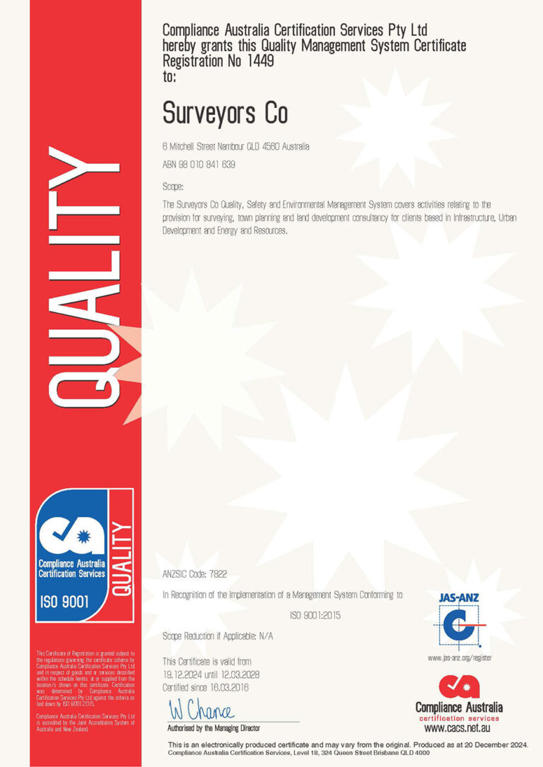 Surveyors Co Quality Management System Certificate